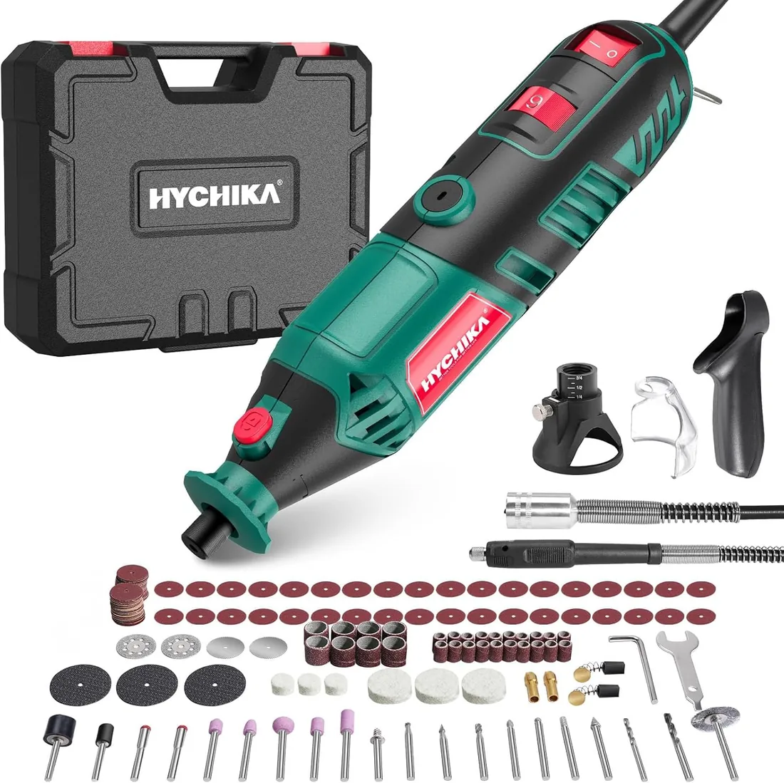 HYCHIKA 170W Herramienta Rotativa Variable 8000-35000RPM | Kit 173pcs con eje flexible. Ideal para lijado detallado, pulido, corte y taladrado foto 2