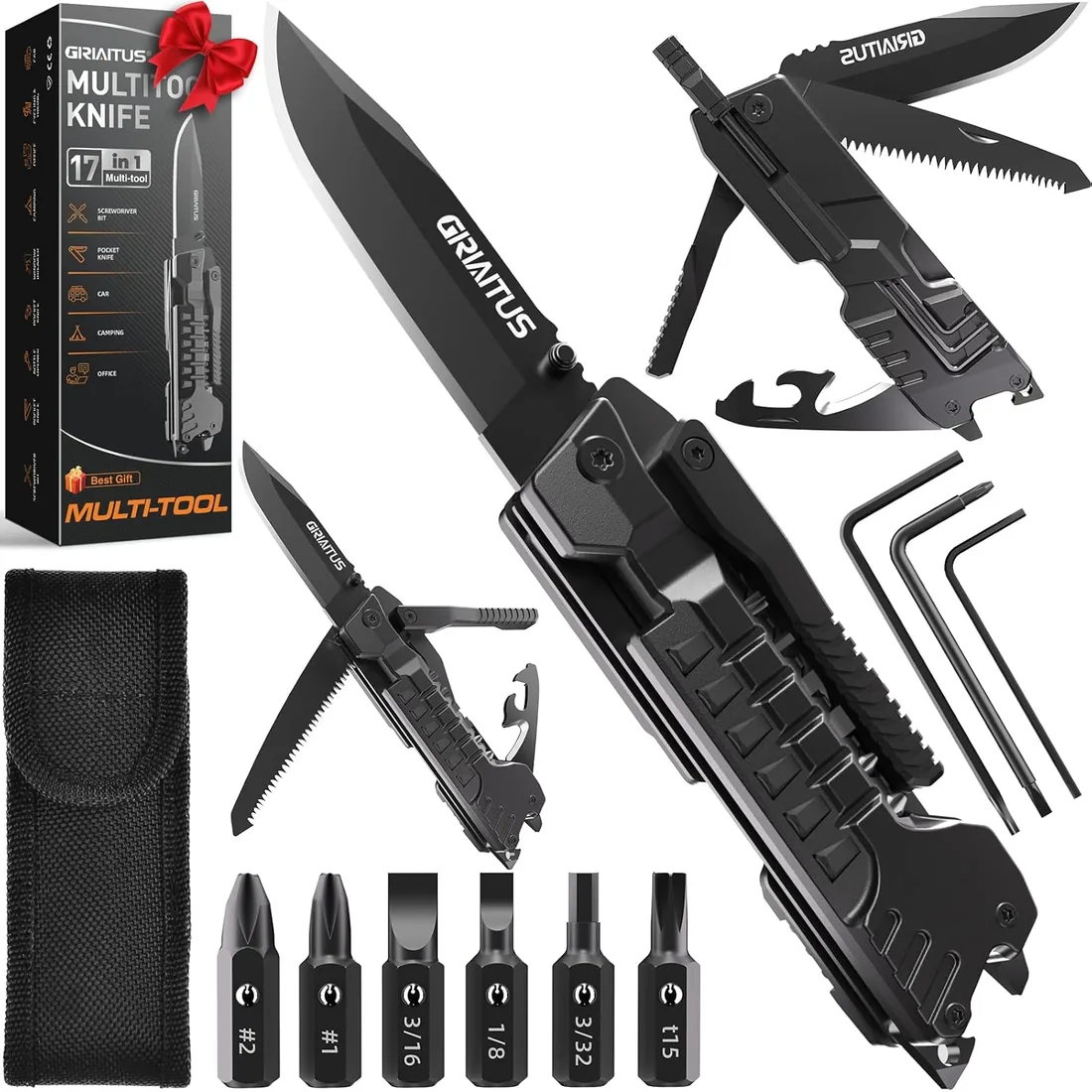 Navaja Multiusos 17en1 Herramientas Multiusos Cuchillo con Palillos | Navaja Suiza para Encender Fuego, Abrelatas, Sierra, Silbato, Regalos para Hombres Mujer Papa foto 3