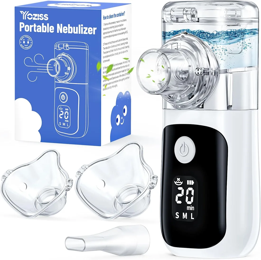 Aerosoles Nebulizador Portátil para Adultos y Niños | Inhalador Nebulizador Recargable Tamaño de partícula 1-5 μm con 2 Máscaras y Boquilla para el hogar y el uso de viaje foto 3