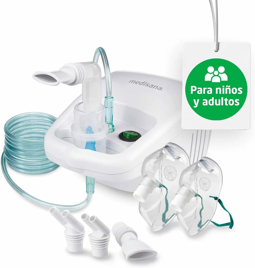 Medisana IN 500 Inhalador, nebulizador compresor con boquilla y mascarilla | para adultos y niños, para resfriados o asma con accesorios extra y tubo largo