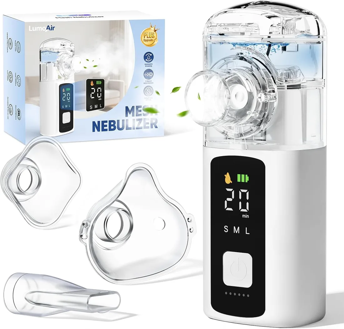 Nebulizador Portatil para Adultos y Niños Autolimpieza Pantalla LED | Silencioso 25 dB,18 Días de Autonomía,Bajos Residuo,Temporización Automática,Anti-quemado en Seco,3 Modos Ideal para el Hogar