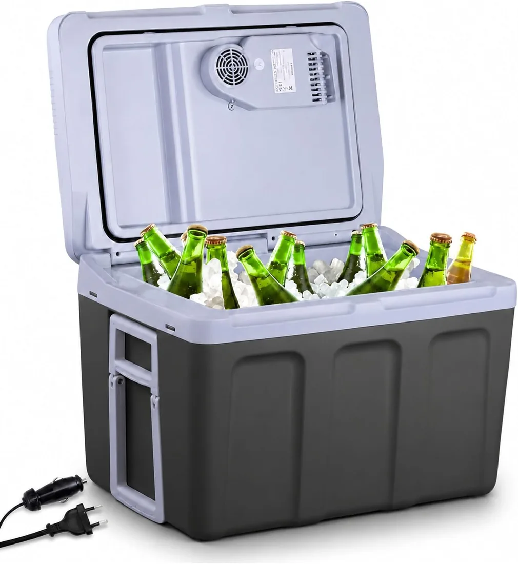 Arebos Nevera portátil de 40 litros, para enfriar y mantener el calor, mini frigorífico ecológico, 12/230 V para coche y enchufe