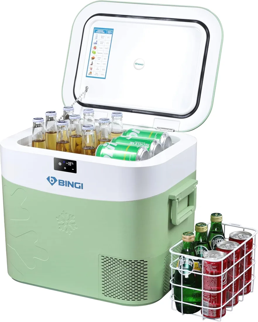 BINGI Nevera Portátil Eléctrica 22L,Nevera y Congelador Compresor Portátil,Refrigerador de Coche 12V/24V,mini frigorífico CA 220v Para Hogar,Conducción,Camping,Viajes,Barco,-18ºC a +15ºC