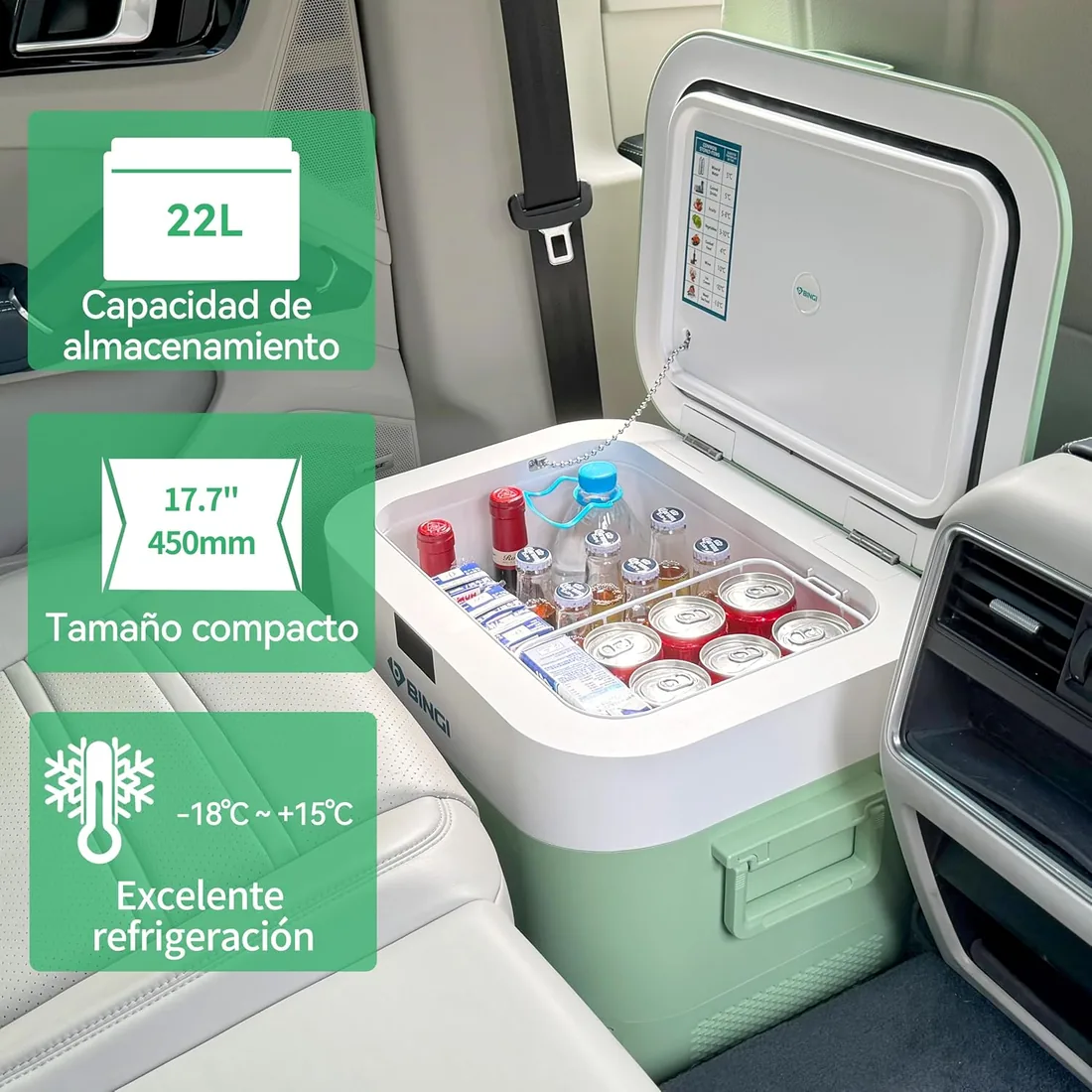 BINGI Nevera Portátil Eléctrica 22L,Nevera y Congelador Compresor Portátil,Refrigerador de Coche 12V/24V,mini frigorífico CA 220v Para Hogar,Conducción,Camping,Viajes,Barco,-18ºC a +15ºC foto 2