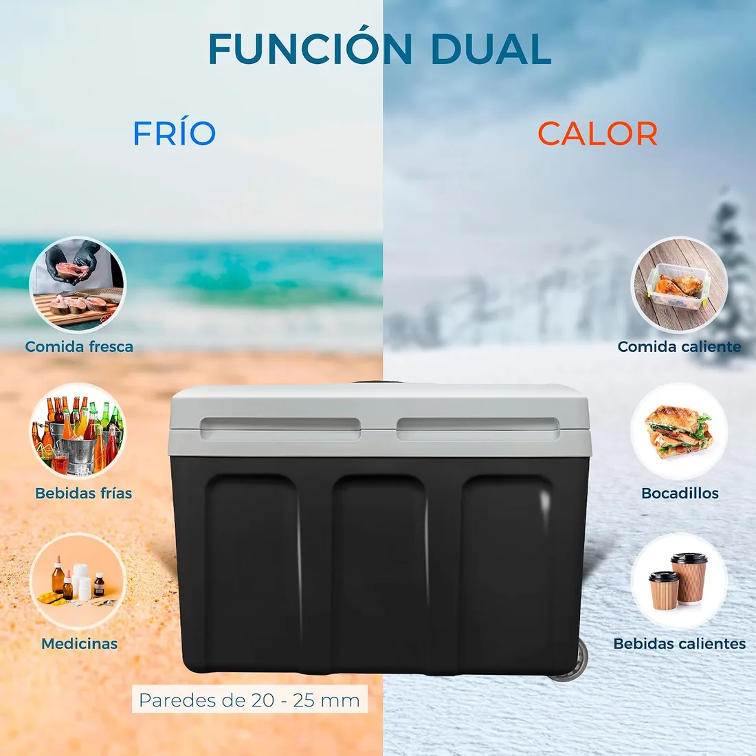 briebe Nevera Portátil Eléctrica de Viaje para Coche, Camping, 12V / 220V, Capacidad 40 L, Ruedas, Refrigera, Mantiene el Calor, Modo Bajo Consumo foto 3