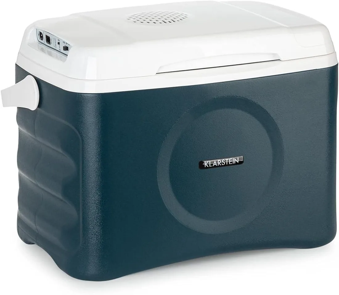 Klarstein Nevera eléctrica, BeerBelly 21-21 L, 3 Conexiones: 230 V, 12 V, Encendedor y USB, para Coche, para Coche, camión, Camping, Enchufe, Azul