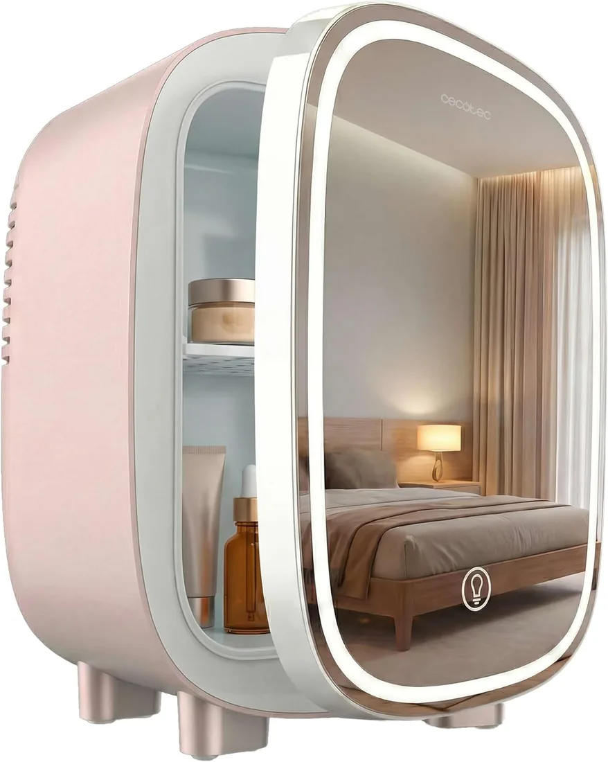 Cecotec Nevera Pequeña de Cosméticos 4L con Espejo CoolingBeauty 4000 Mirror Rose. Luz LED con 3 Intensidades, Hasta 5ºC de Enfriamiento, Asa Superior, Bajo Ruido, Incluye un Estante Interior foto 3