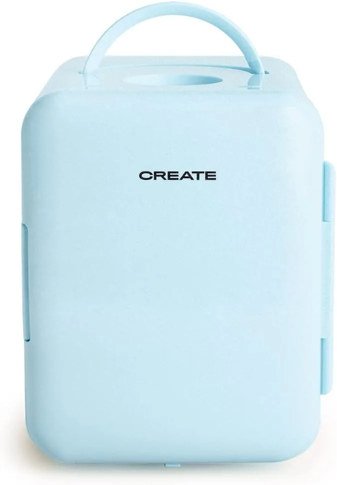 CREATE / FRIDGE MINI BOX/Mini frigorífico para cosméticos azul pastel/Diseño retro, función frío y calor, capacidad de 4L, fácil de transportar, 48W
