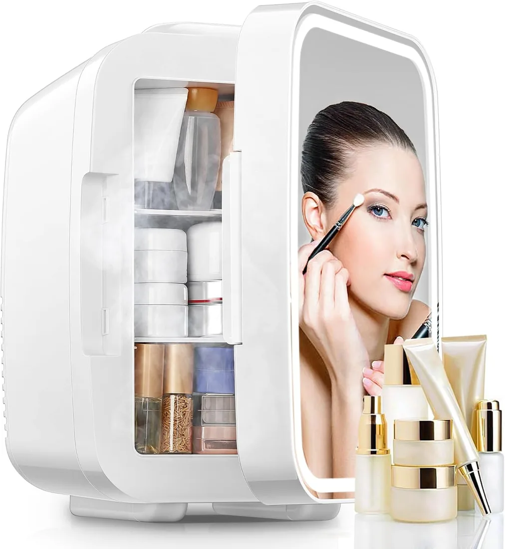 FOHERE 5L Mini Nevera Portatil para Dormitorio | Espejo LED Termoelectrico con Enfriador y Calentador 220V AC. Ideal Skincare, Cosmeticos o Maquillaje en Oficina, Blanco foto 2