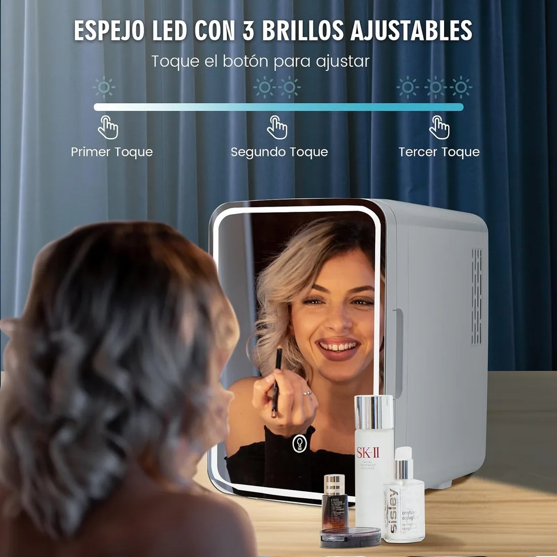 GOPLUS Mini Nevera para Maquillaje 10L de -5 a 50 ℃, Mini Refrigerador con Espejo LED, Refrigerador de Belleza con Modo Frío/Calor y Estantes Extraíbles para Refresco Cosmético, 23 x 28 x 34 cm foto 2