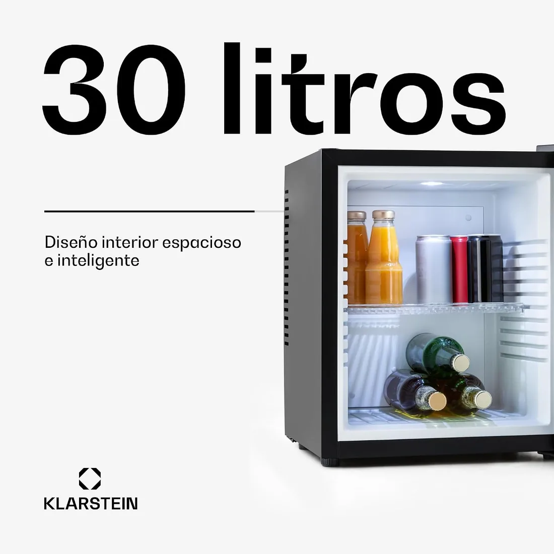KLARSTEIN Nevera Pequeña para Habitación, Mini Nevera Comida, Bebidas, Cerveza, Cosméticos, Frigirificos Pequeños con Iluminación Interior, Neveras Pequeñas 30L Estante Regulable, Silenciosa foto 2