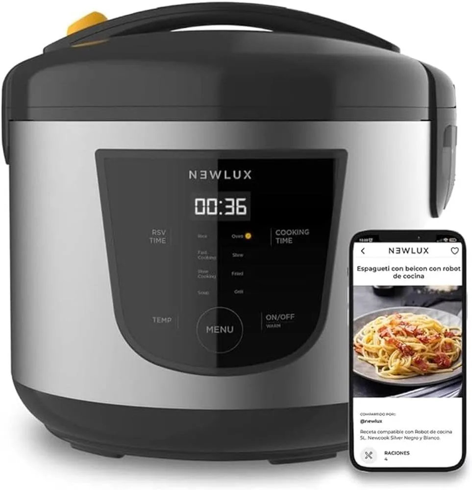 NEWLUX - Robot de Cocina Multifunción 5L SmartChef V50 con Cubeta Antiadherente, Programable hasta 24 Horas, 9 Funciones y 8 Menús automáticos. Mantiene Caliente 24H, Negro foto 3
