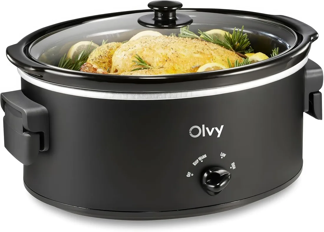 Olvy Slow Cooker 6L | olla de cocción lenta eléctrica para familias Meal | 1 pieza | Modelo básico | para sopas y guisos | 3 niveles de temperatura | olla interior de cerámica apta para lavavajillas