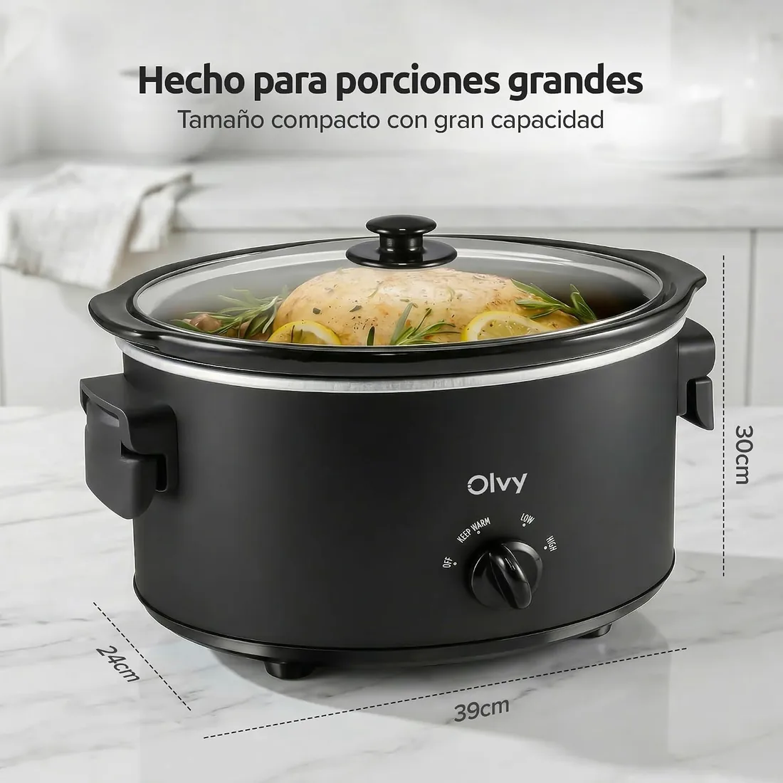 Olvy Slow Cooker 6L | olla de cocción lenta eléctrica para familias Meal | 1 pieza | Modelo básico | para sopas y guisos | 3 niveles de temperatura | olla interior de cerámica apta para lavavajillas foto 2