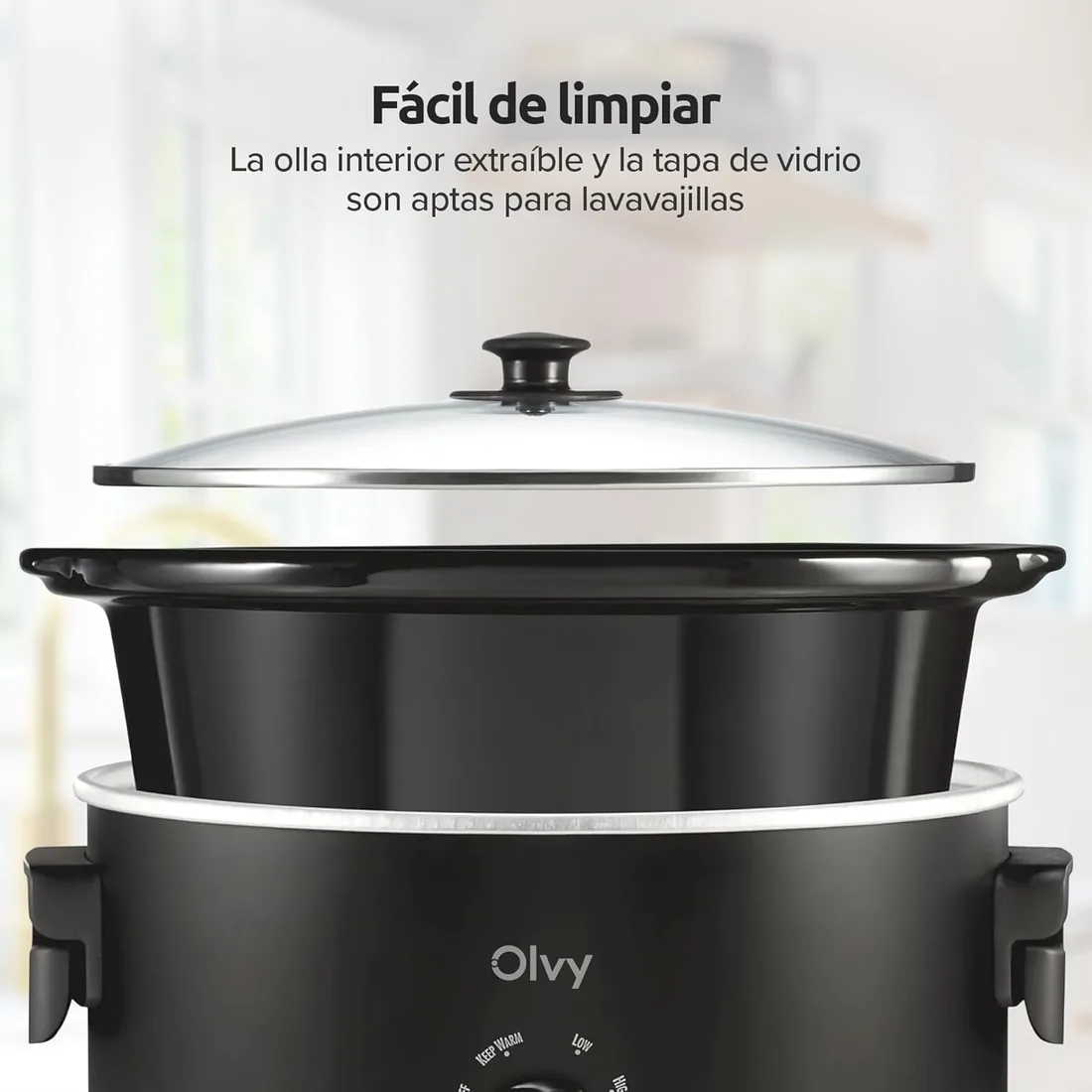 Olvy Slow Cooker 6L | olla de cocción lenta eléctrica para familias Meal | 1 pieza | Modelo básico | para sopas y guisos | 3 niveles de temperatura | olla interior de cerámica apta para lavavajillas foto 3