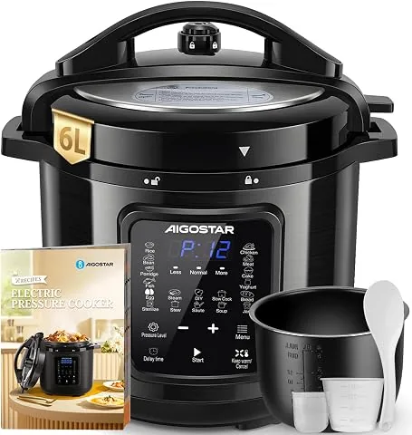 Aigostar Olla Eléctrica a Presión 6L 1000W Olla Express | Olla programable de 18 menús con temporizador 24 horas. Recipien