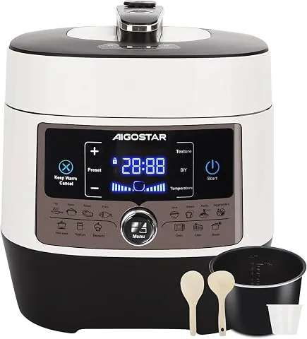 Aigostar Olla Eléctrica Programable a Presión 5,5L 1000W Olla Express | Olla programable con 14 funciones, panel LED y tem foto 3