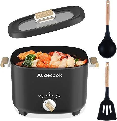 Audecook Olla Eléctrica, 2.5L Portátil Mini Antiadherente Multicooker para 1-3 personas, Perfecto para Ramen/Fideos/Pasta/Sopa/Huevo/Avena(Negro)