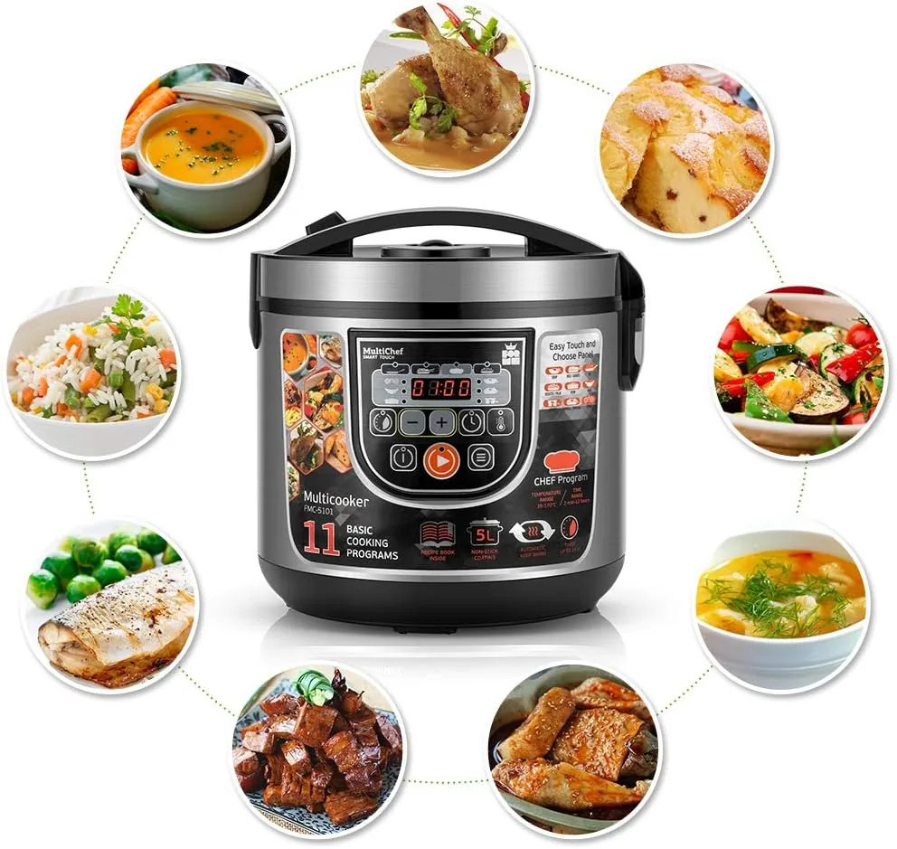 ForMe Robot de Cocina Multifunción 5L 860W Olla Programable Arrocera I 11 Menús Preconfigurados Función Mantener Caliente Hasta 24h I Temporizador de Retardo I Olla Baja Temperatura Inox Multicooker foto 2