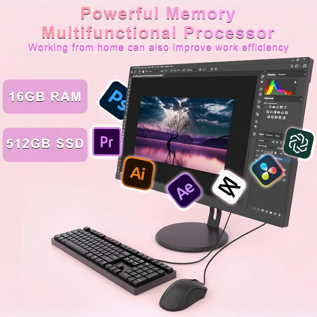 Ordenador Todo-en-uno de 23,8 Pulgadas, Core i5 7300 (hasta 3,5 GHz), PC de Escritorio Todo en uno con cámara emergente Webcam 16 GB de RAM, SSD 512 GB, Pantalla IPS HD, WiFi6 Doble Banda foto 3