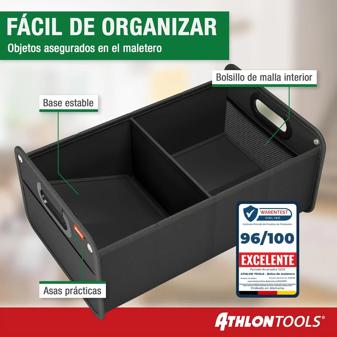 ATHLON TOOLS Bolsa organizadora para el maletero, caja plegable para el coche, reforzada y robusta, antideslizante foto 3