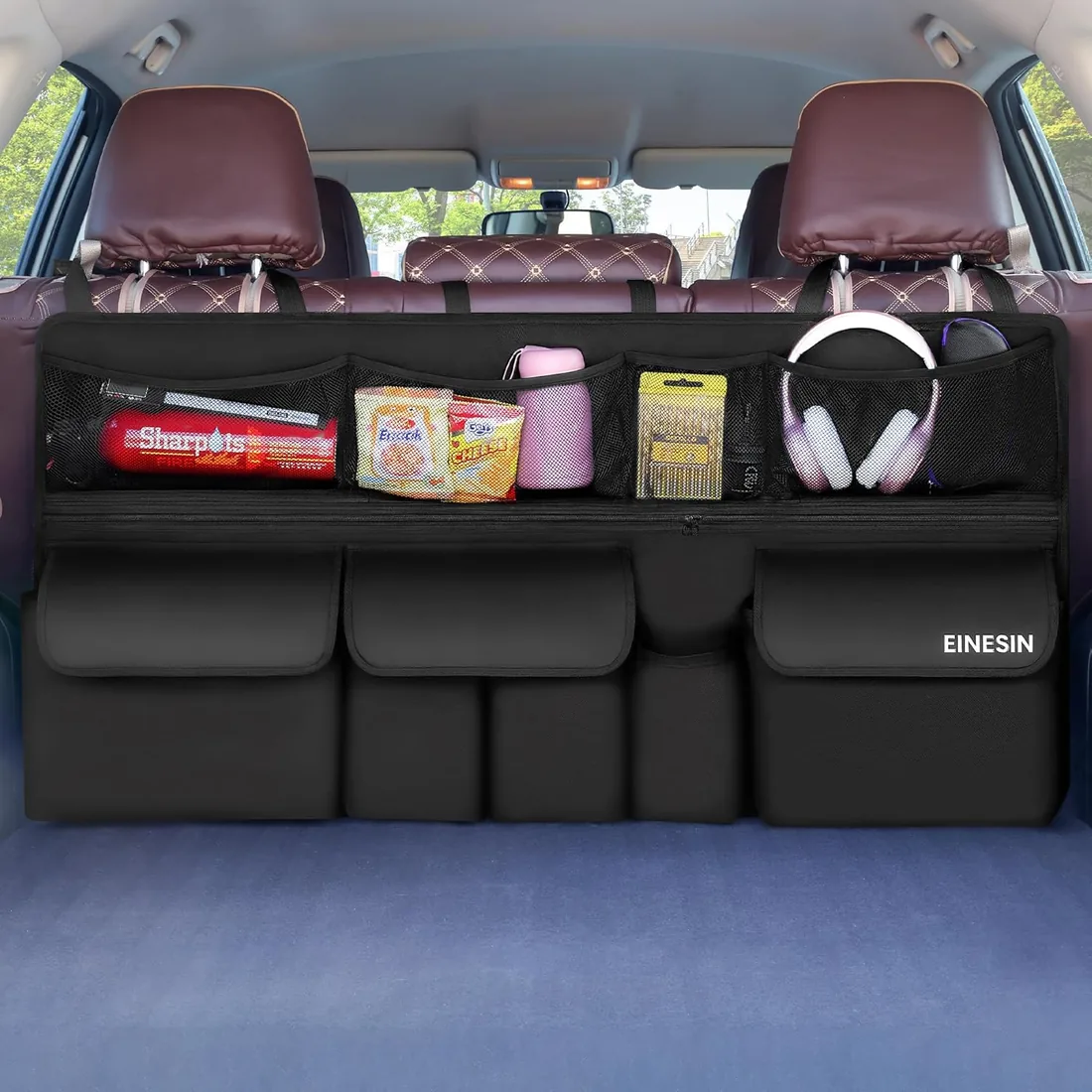 Einesin Organizador Maletero Coche Colgante con 9 Bolsillos, organizador Furgoneta, Organizador Coche Impermeable Plegable,105 x 52 cm