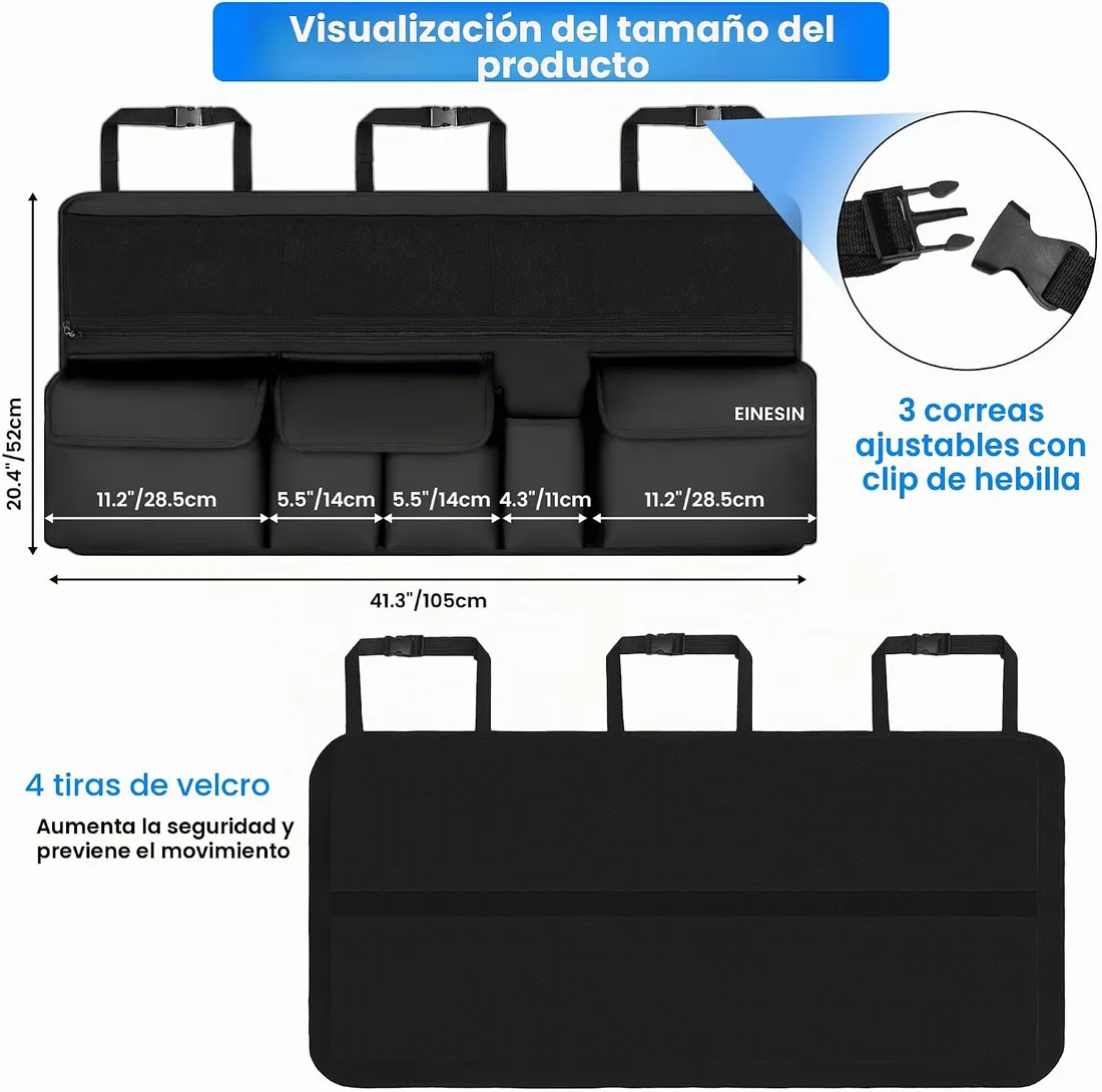 Einesin Organizador Maletero Coche Colgante con 9 Bolsillos, organizador Furgoneta, Organizador Coche Impermeable Plegable,105 x 52 cm foto 2