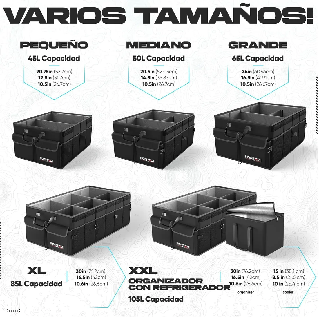 FORTEM Organizador Maletero Coche, Caja Plegable, Accesorios Coche 50L | Base Antideslizante, Correas Ajustables, Varios Compartimentos, Muy Resistente foto 3