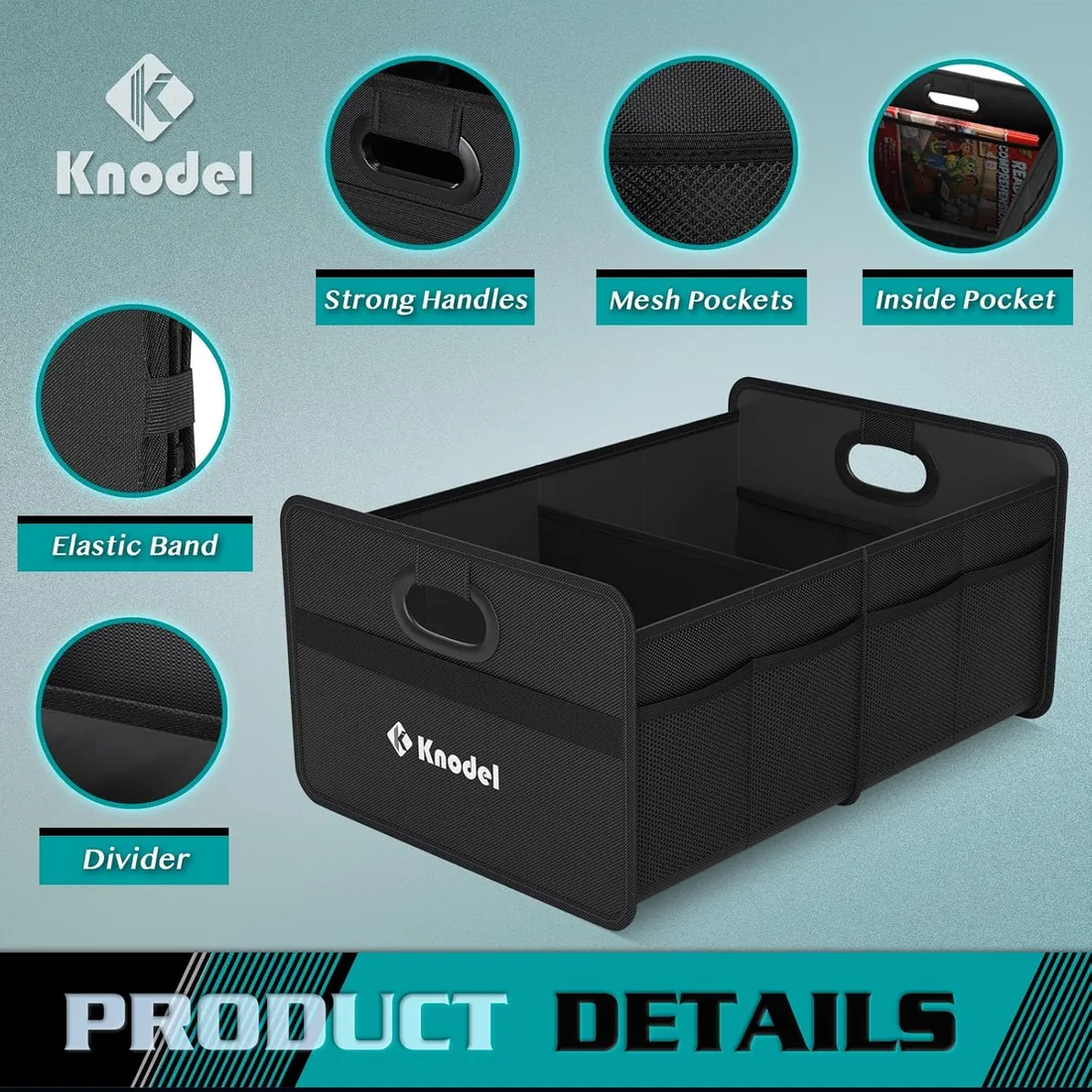 K KNODEL organizador maletero coche, bolsa maletero (Mini, Negro) | Organizador de maletero, almacenamiento plegable del maletero del automóvil, consolas y organizadores automotrices foto 3