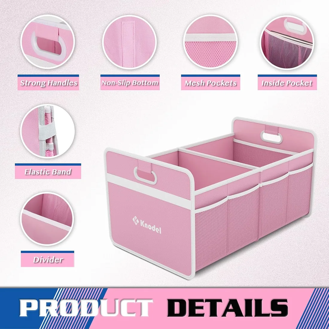 K KNODEL organizador maletero coche, bolsa maletero (Pequeño, Rosa) | Organizador de maletero, almacenamiento plegable del maletero del automóvil, consolas y organizadores automotrices foto 3