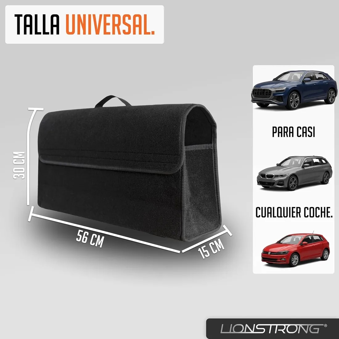 LIONSTRONG® Bolsa de Maletero de Coche [FELTRO PREMIUM] - negro, grande | Plegable - Con Cintas autoadherentes antideslizantes - Bolsa de Herramientas - Universalmente Compatible foto 2