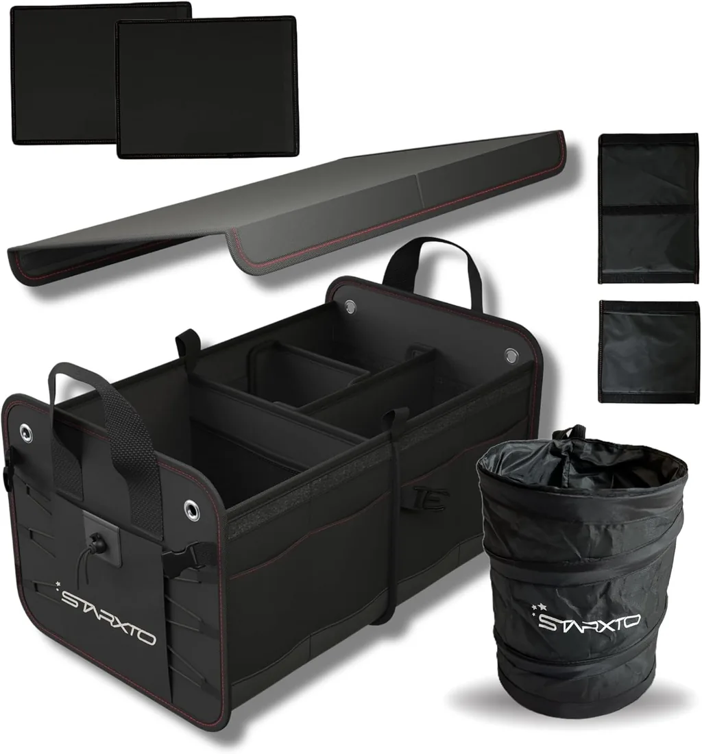 Organizador de Maletero Coches y SUV, Plegable con Tapa, Ajustable, 2 en 1 Set - Caja Maletero - Bolsa Maletero Coche - Organizador Coche Maletero - Caja Plegable