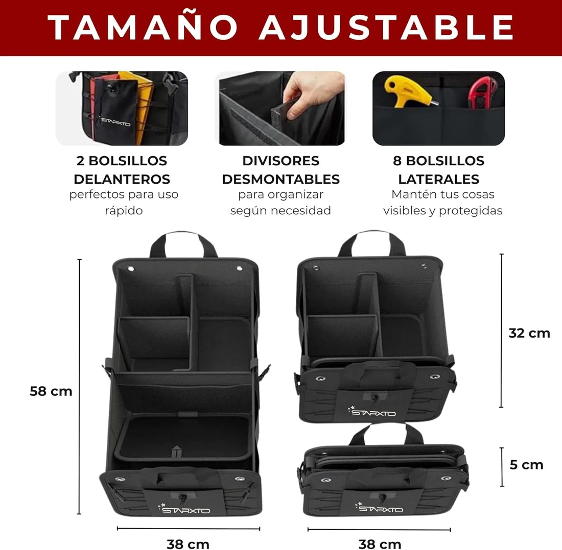 Organizador de Maletero Coches y SUV, Plegable con Tapa, Ajustable, 2 en 1 Set - Caja Maletero - Bolsa Maletero Coche - Organizador Coche Maletero - Caja Plegable foto 2