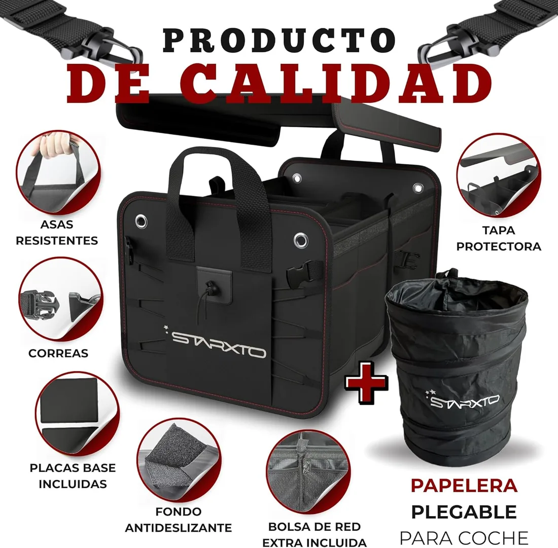 Organizador de Maletero Coches y SUV, Plegable con Tapa, Ajustable, 2 en 1 Set - Caja Maletero - Bolsa Maletero Coche - Organizador Coche Maletero - Caja Plegable foto 3