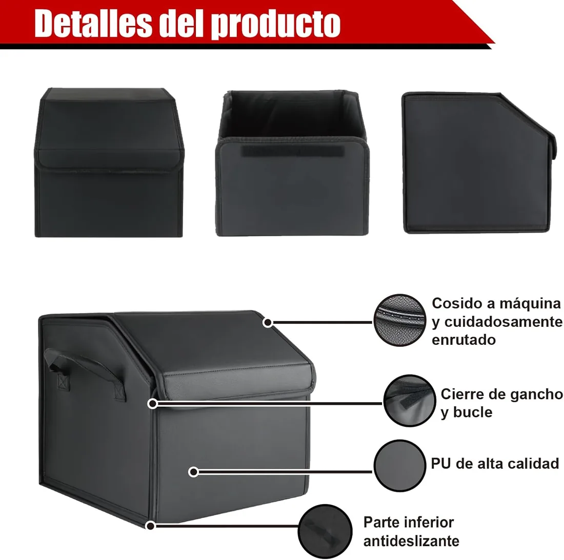 Organizador de Maletero Plegable de PU – Caja de Almacenamiento Multiuso para Coche, SUV y Camión – Gran Capacidad – Base antideslizante – Impermeable foto 3