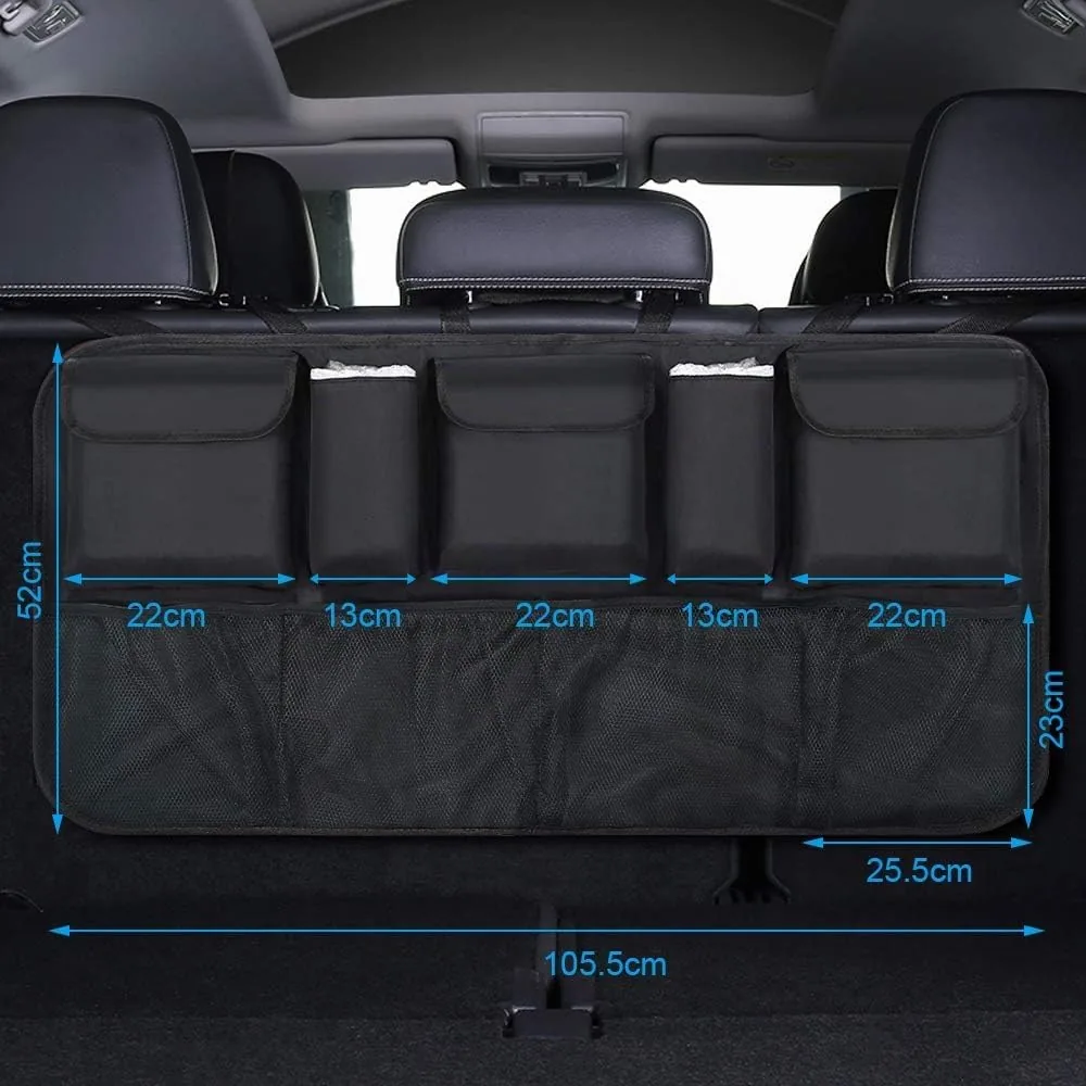 URAQT Organizador Maletero Coche, Bolsas para Maletero delCoche Malla Coche | con 9 Bolsillos,Correa Ajustable y 3 Cinta de Fijación, Adecuado para SUV, MVP, 52x105cm foto 3