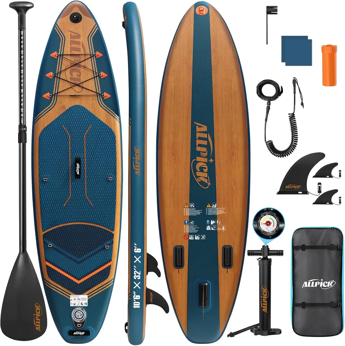 ALLPICK Tabla Paddle Surf Hinchable, Stand Up Paddle Board Sup, 200 kg | Sup 320 cm, Soporte Universal para Cámara, Paleta Ajustable, Principiantes y Avanzados