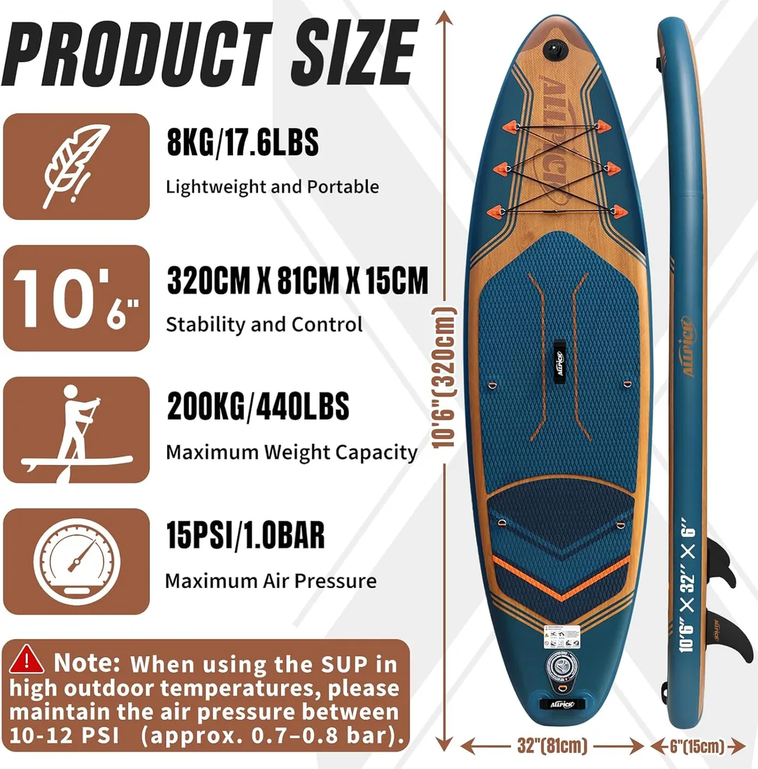 ALLPICK Tabla Paddle Surf Hinchable, Stand Up Paddle Board Sup, 200 kg | Sup 320 cm, Soporte Universal para Cámara, Paleta Ajustable, Principiantes y Avanzados foto 3
