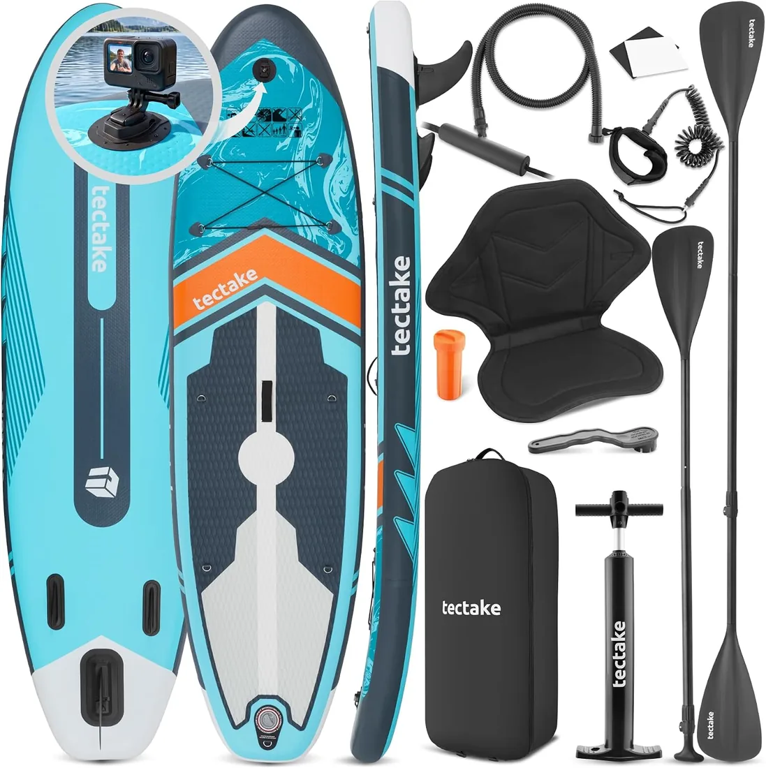 tectake® Tabla Sup Hinchable, Soporte Cámara, 200 kg, Antideslizante | Asiento de Kayak, hasta 200 kg, Antideslizante, 288 cm, Material Drop-Stitch, Raqueta Doble Ajustable, SUP foto 3