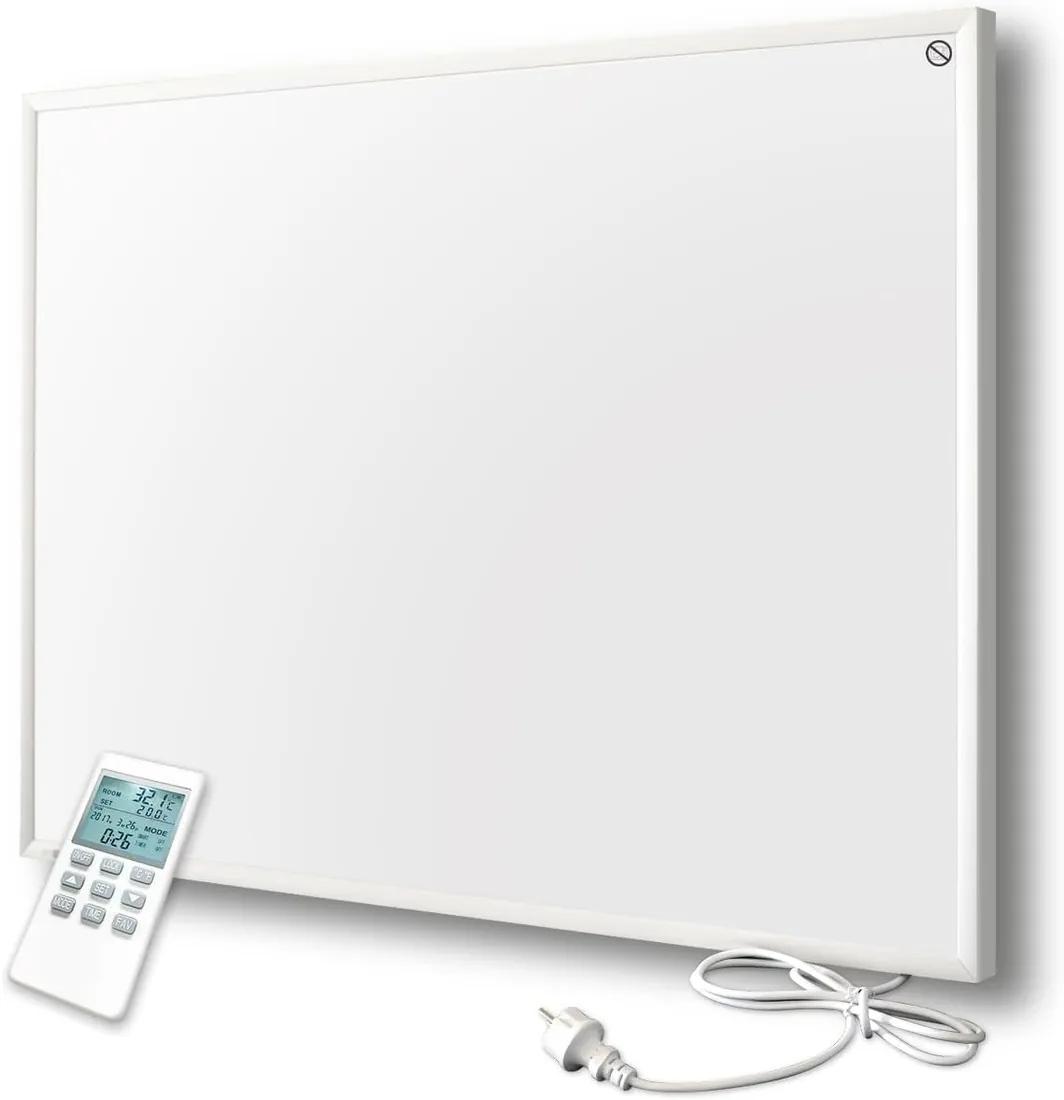 Byecold Calefacción infrarroja con termostato, 580 vatios, montaje en pared infrarroja, calefacción eléctrica, ahorro de energía, panel calefactor, eléctrico con protección contra sobrecalentamiento