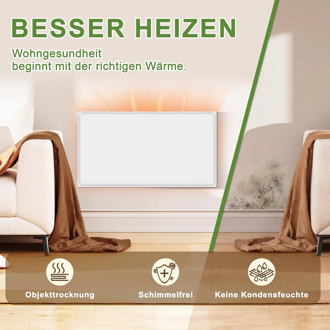 Calefactor Bajo Consumo 180W, Calefactor Infrarrojos | Calefactor Eléctrico para 1-3 m², Calor en 1-3 min, Protección contra Sobrecalentamiento, Silencioso, Apto para baño, TÜV foto 3