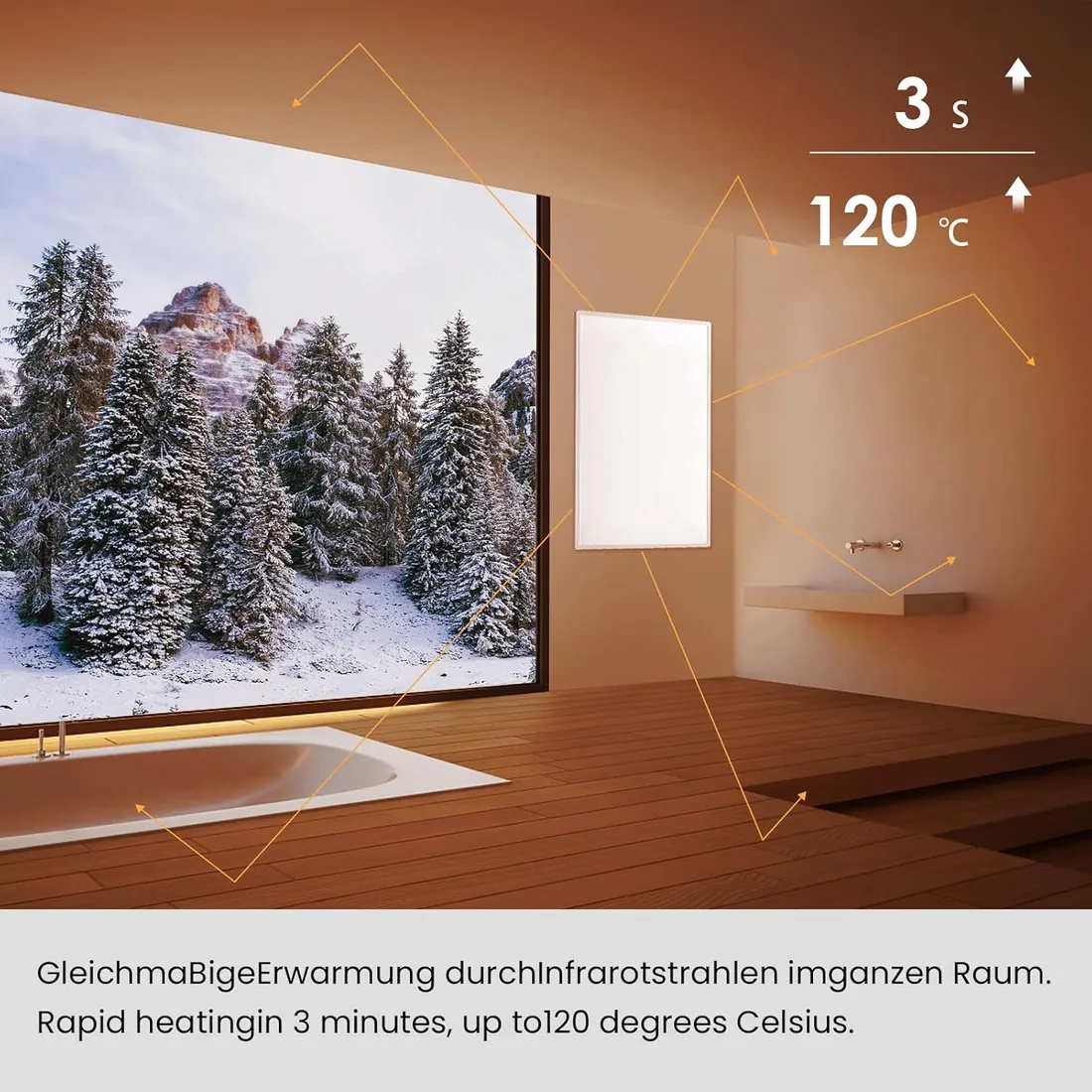Calefactor Bajo Consumo 300W, Calefactor Baño Pared TÜV | Calefactor Eléctrico para 3–8 m² – 120 °C en 1–3 min con Anti-Sobrecalentamiento y 10 Años de Garantía foto 2