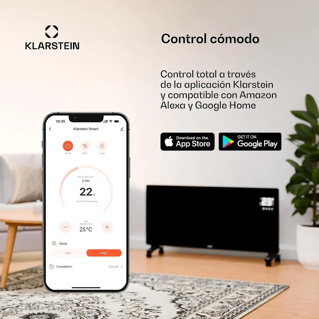 Klarstein Calefactor de infrarrojos de, con termostato, calefactor eléctrico de 360 vatios, infrarrojo con imagen Smart Home para montaje en pared, IR control por app y detección de ventana foto 2