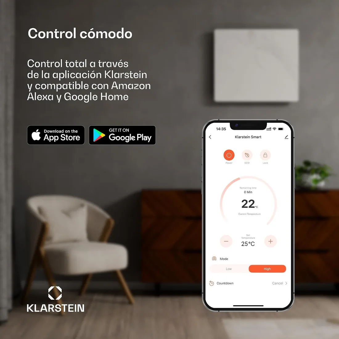 Klarstein Radiador Infrarrojos Pared Potencia, 300W, Placa Calor Bajo Consumo App Wifi, Panel Radiante Bajo Consumo, Infrarrojos Calefaccion, Calefactores Infrarojos Panel Radiante Pared foto 2