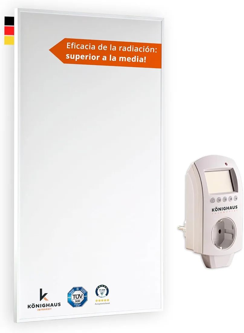 Könighaus calefactor infrarrojo 1000 W - termostato - modelo Eco - 14-26 m² | TÜV SÜD, calefactor infrarrojo de pared de bajo consumo, calefacción eléctrica con protección contra sobrecalentamiento