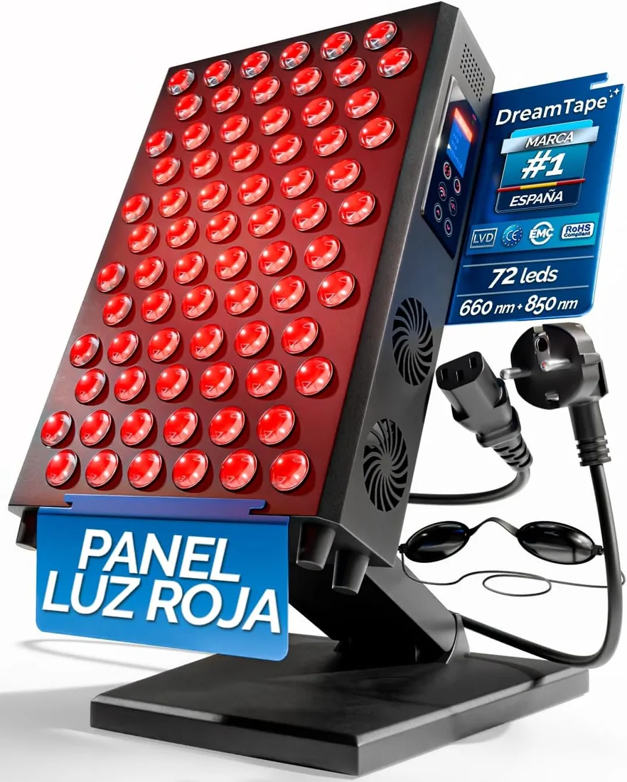 DreamTape® Panel Luz Roja Infrarroja 660nm 850nm - Terapia de Luz LED Profesional con 72 LEDs - Red Light Therapy Panel para Recuperación Muscular, Piel y Bienestar - Lámpara Fotobiomodulación