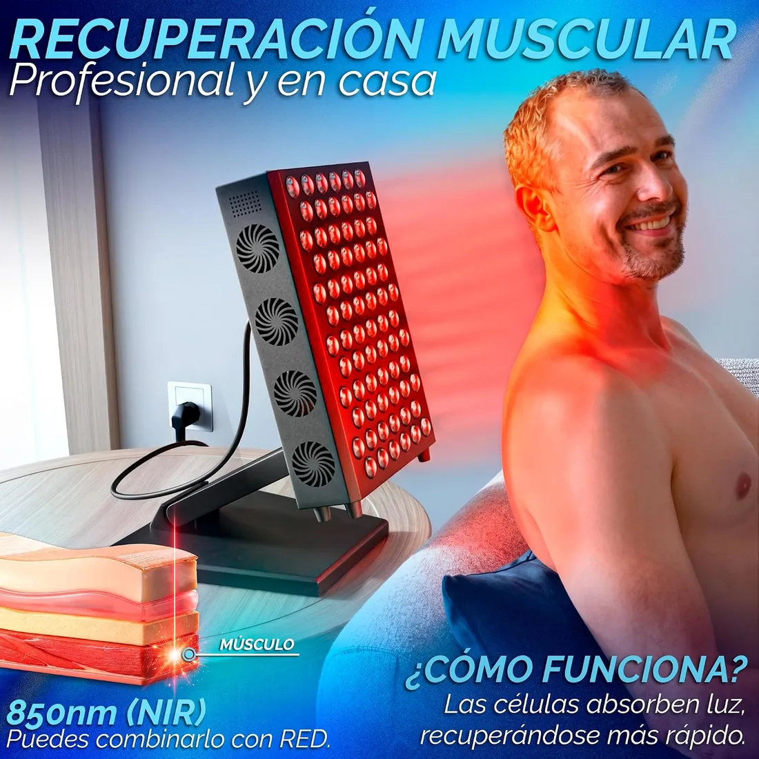 DreamTape® Panel Luz Roja Infrarroja 660nm 850nm - Terapia de Luz LED Profesional con 72 LEDs - Red Light Therapy Panel para Recuperación Muscular, Piel y Bienestar - Lámpara Fotobiomodulación foto 2