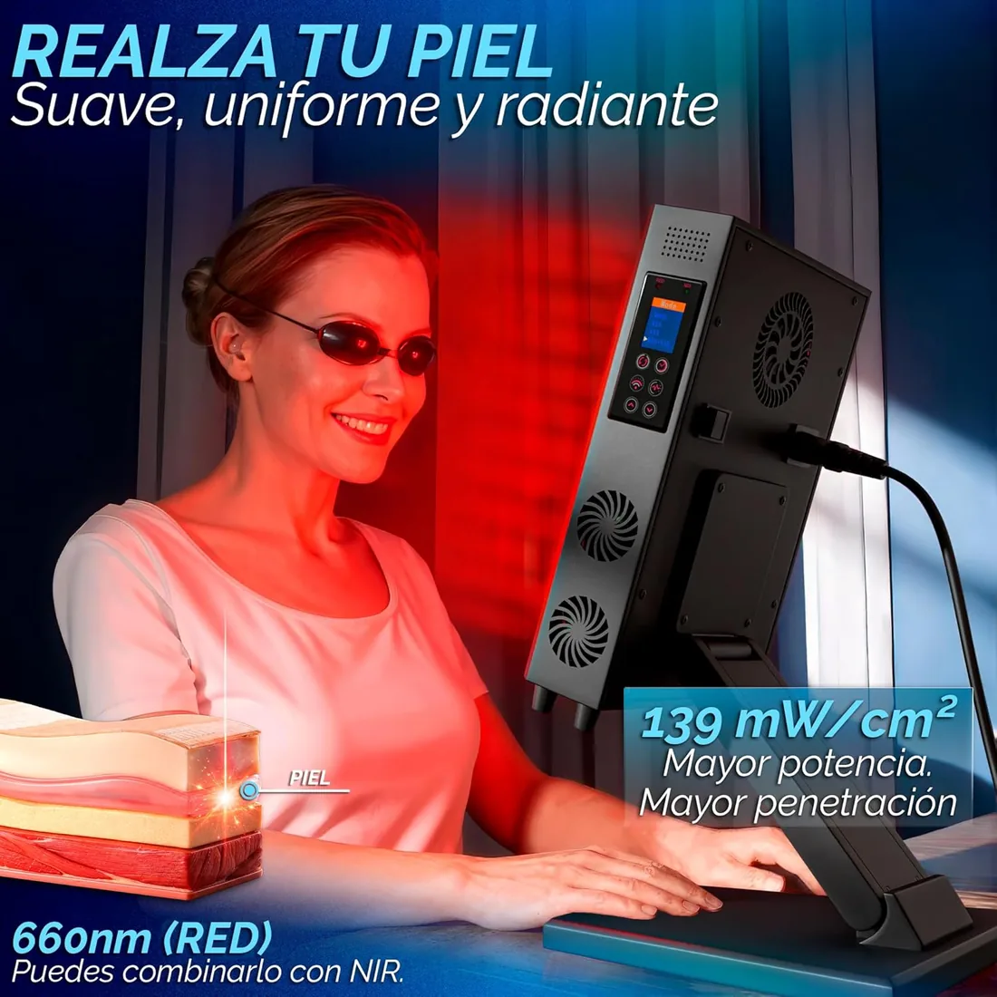 DreamTape® Panel Luz Roja Infrarroja 660nm 850nm - Terapia de Luz LED Profesional con 72 LEDs - Red Light Therapy Panel para Recuperación Muscular, Piel y Bienestar - Lámpara Fotobiomodulación foto 3