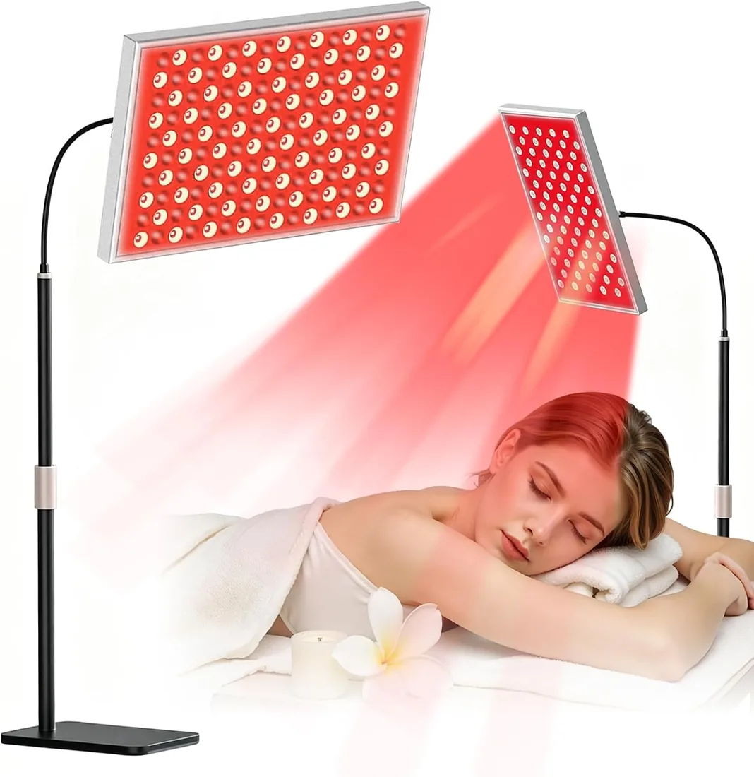 Lámpara de luz roja de 225 ledes, lámpara de panel de infrarrojos con 5 niveles y temporizador, 660 nm y 850 nm, terapia de luz roja infrarrojo cercana con soporte ajustable para cuerpo, cara, cuello