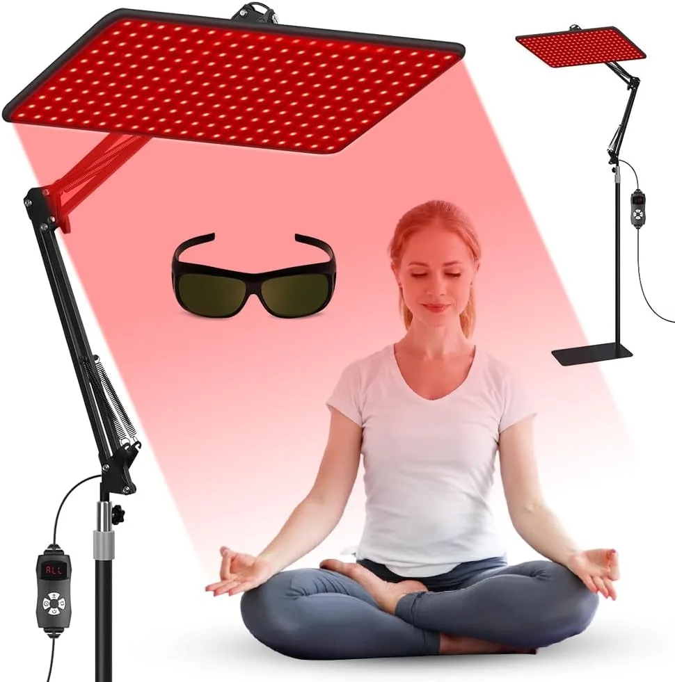 Lámpara de luz roja para cuerpo y cara, lámpara de infrarrojos con 200 LED y 5 niveles de brillo, longitud de onda tri (660 nm 850 nm 940 nm) con soporte ajustable y gafas de protección, alivia la foto 3